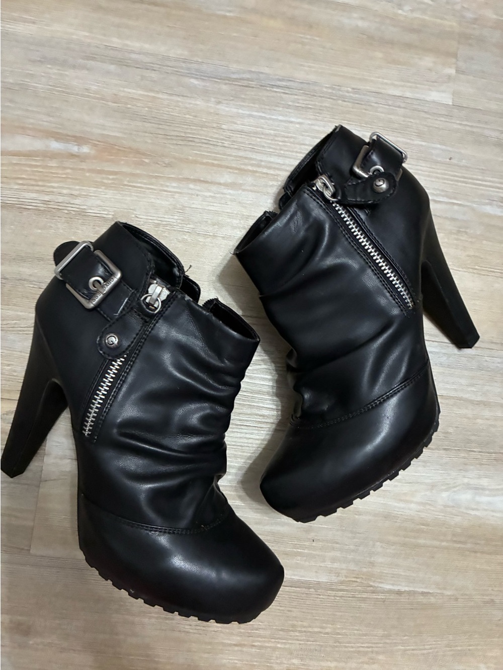 Black Silver hardware Platform ankle booties